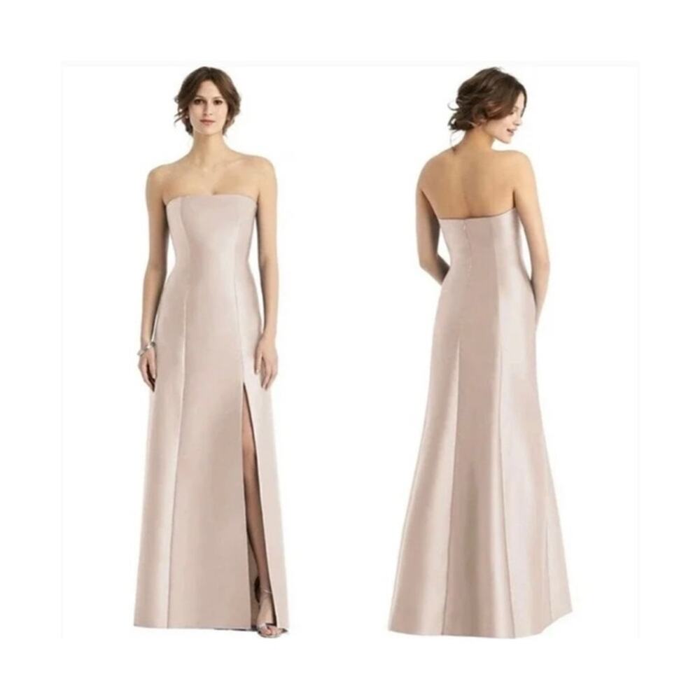 ALFRED SUNG D764 Cameo NWT Strapless Satin Trumpet Gown Front Slit Gala Formal